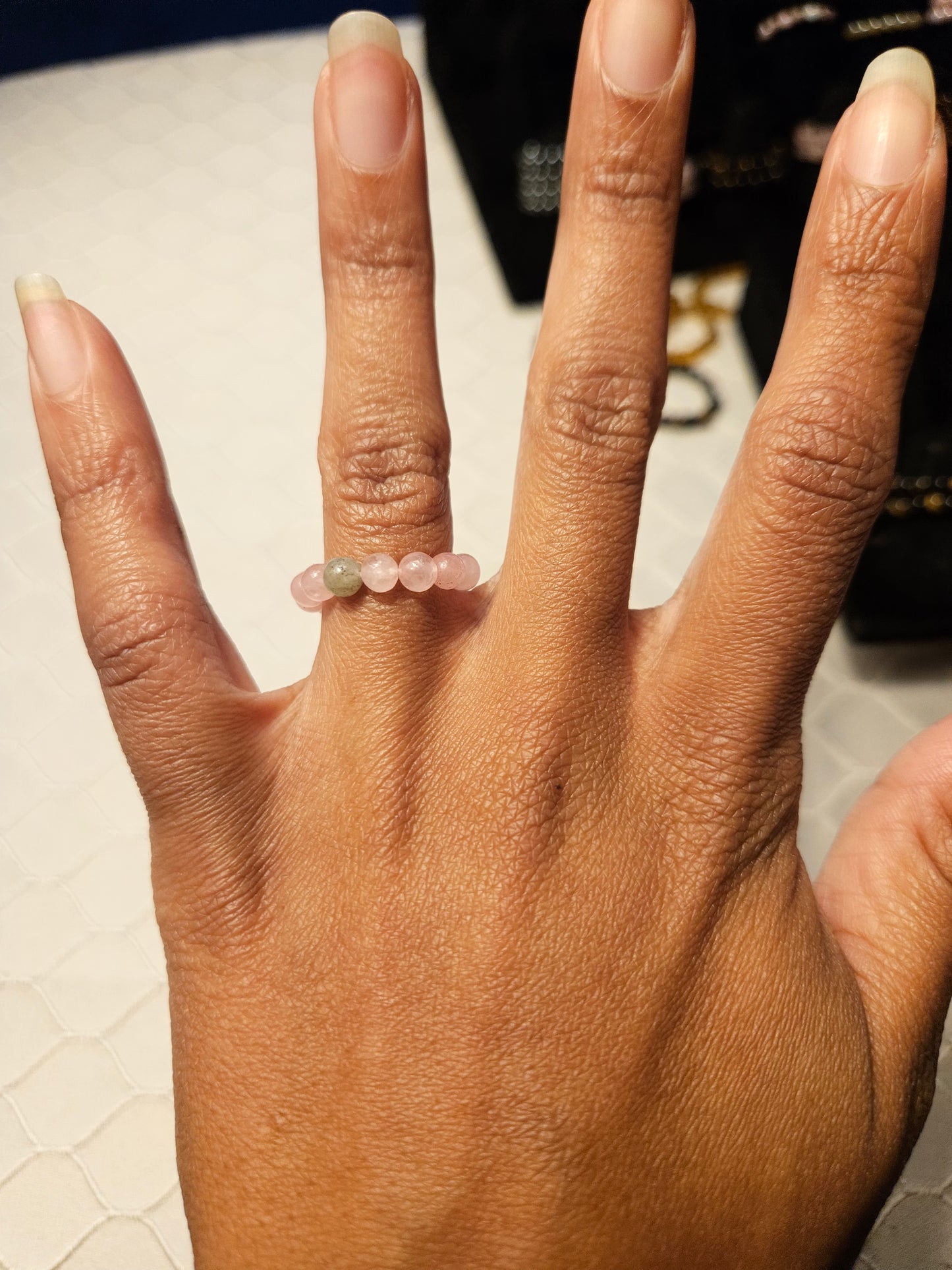 Rose Quartz Crystal Beaded Ring