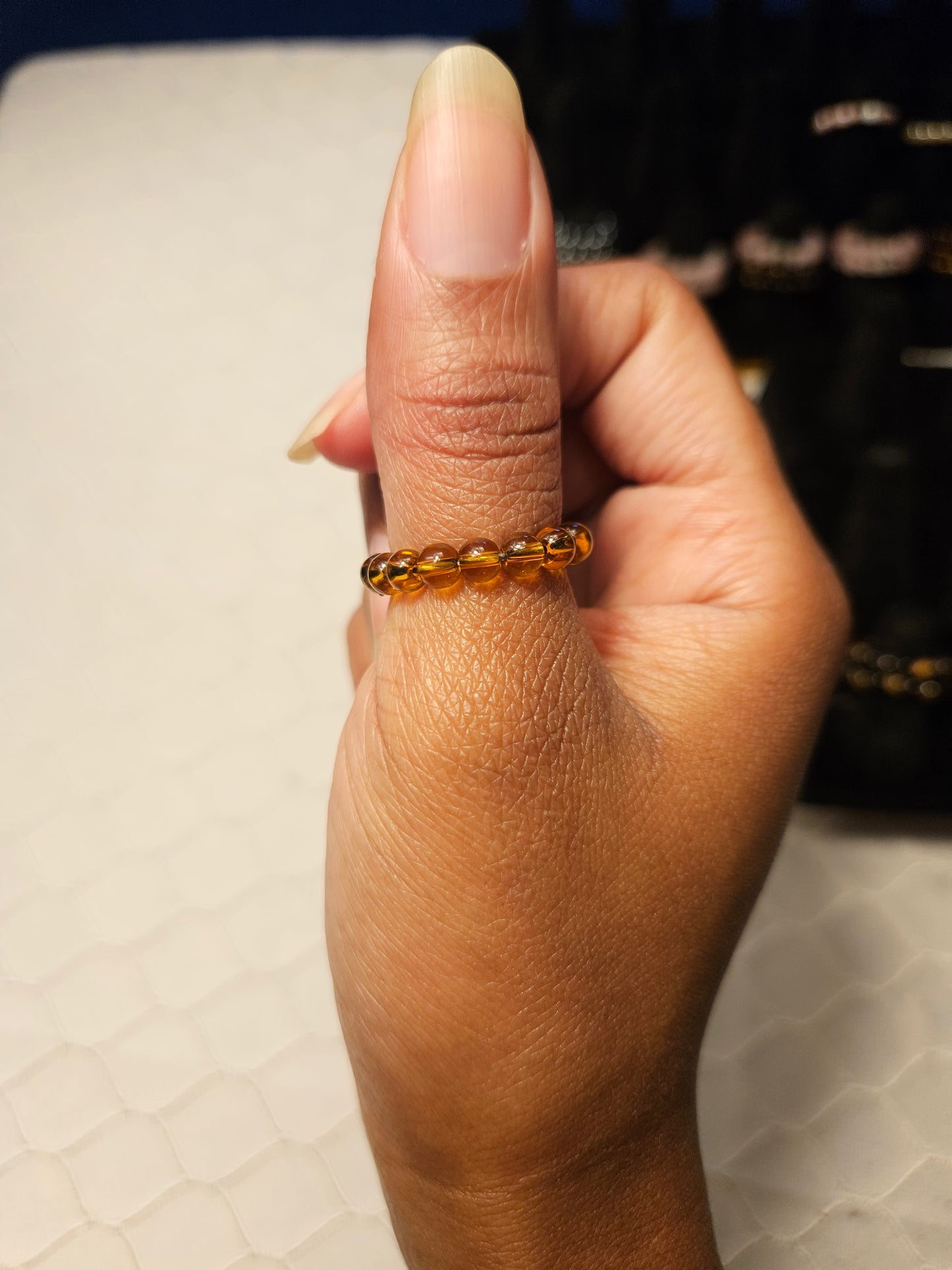 Amber Crystal Beaded Ring