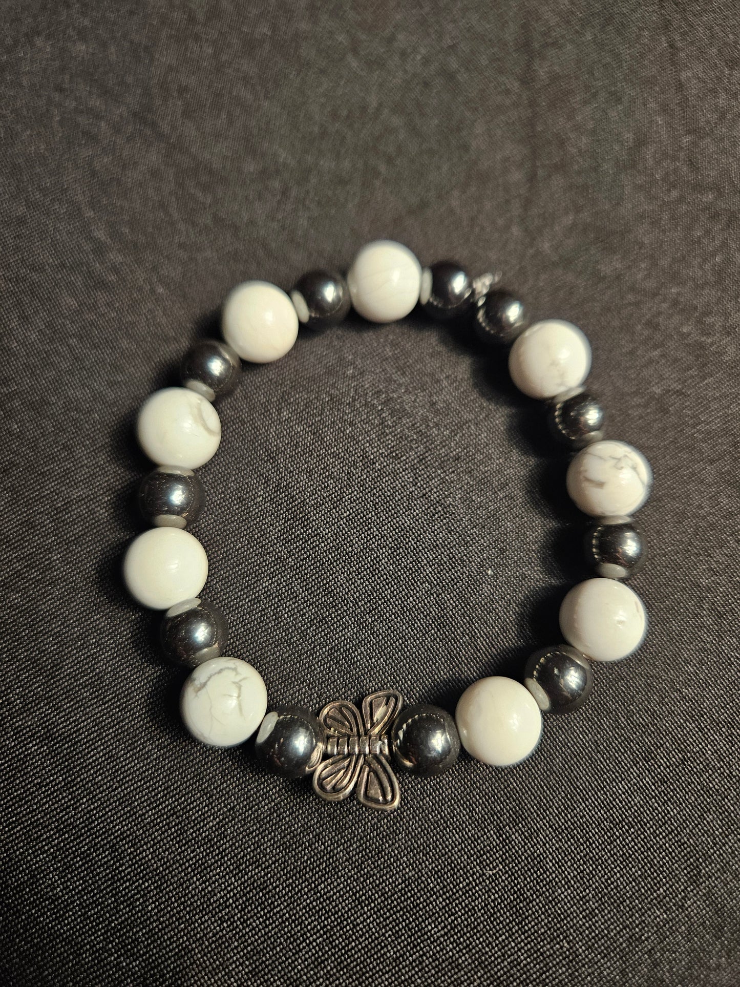 White Howlite & Hematite Butterfly Bracelet
