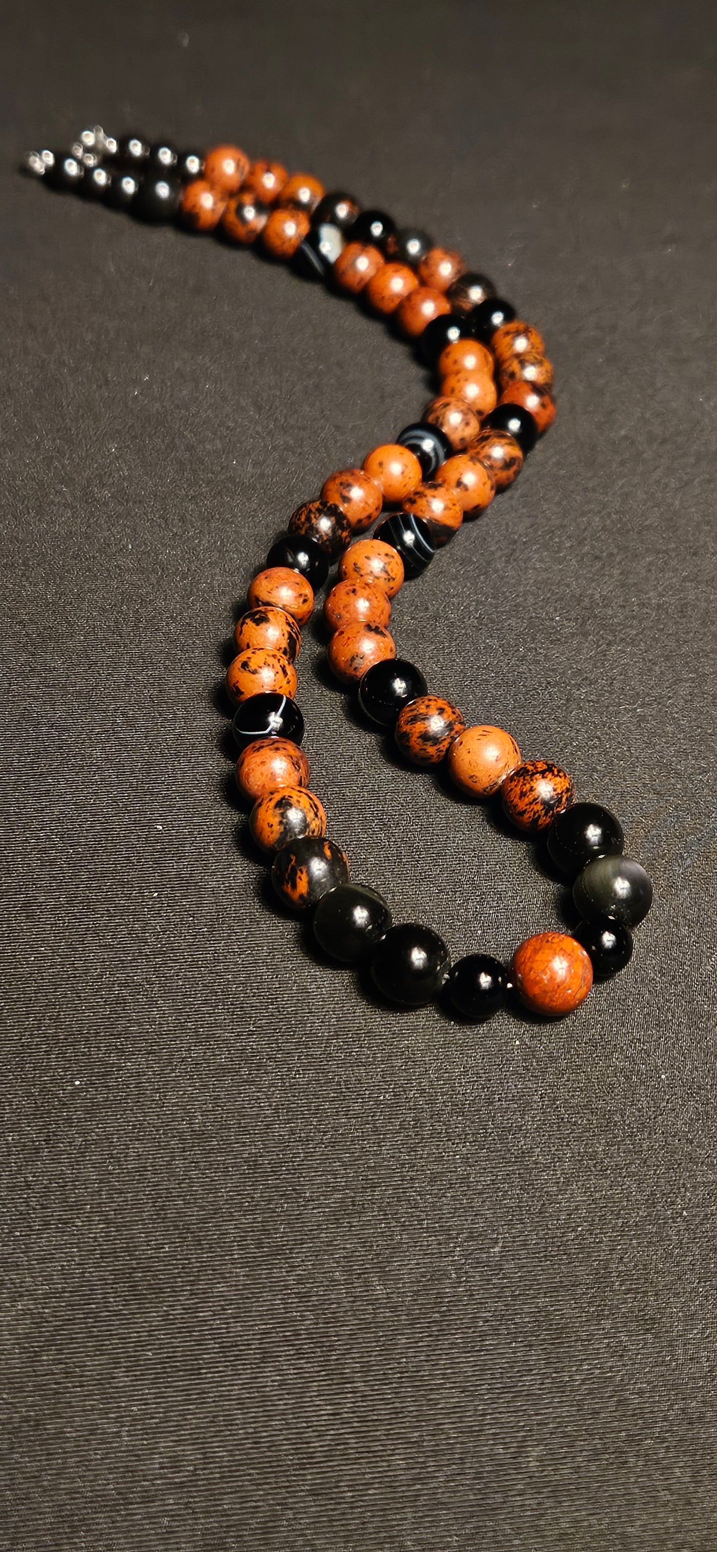 Mahagony, Black Obsidian, and Onyx Necklace