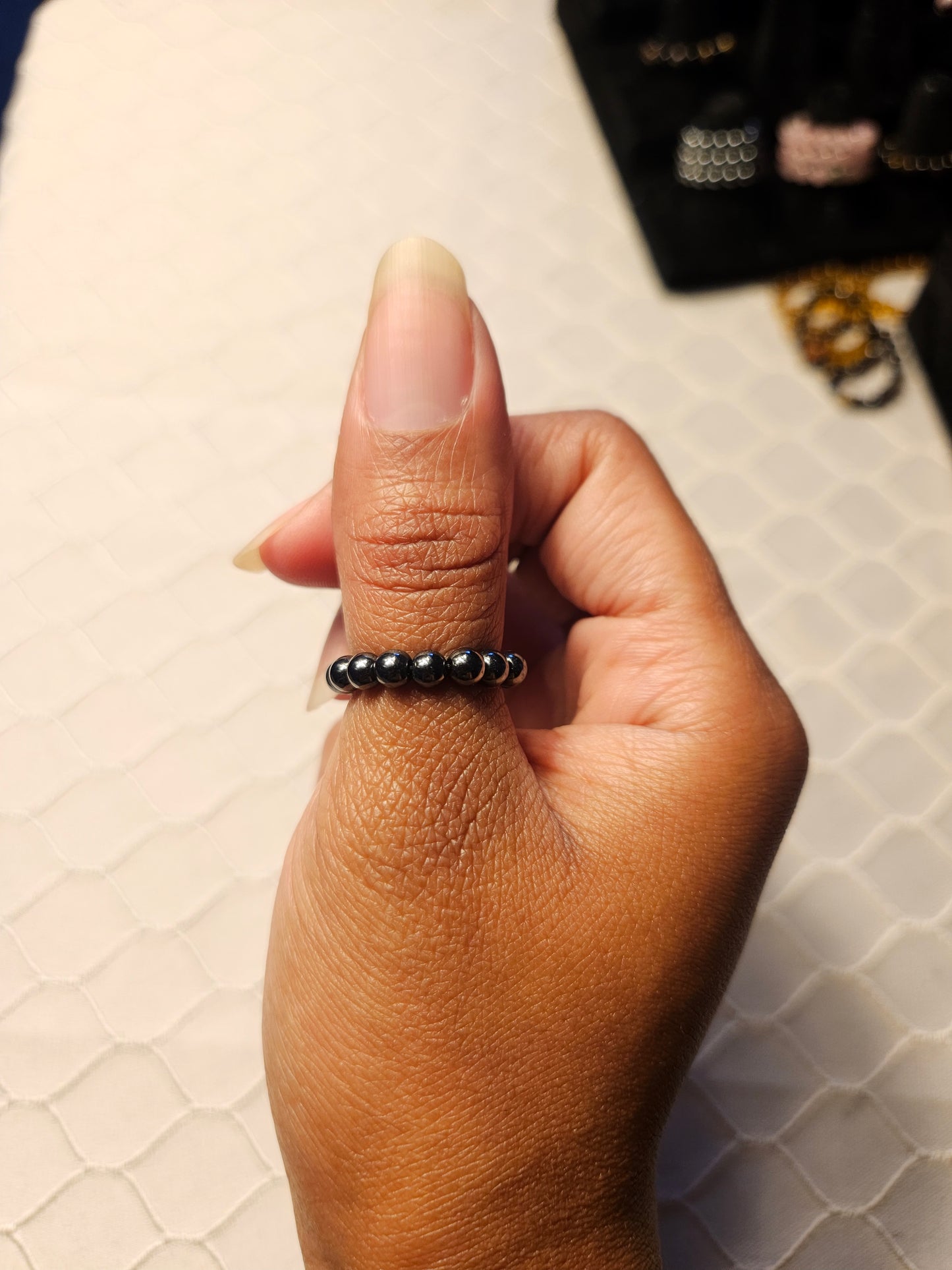 Hematite Crystal Beaded Ring