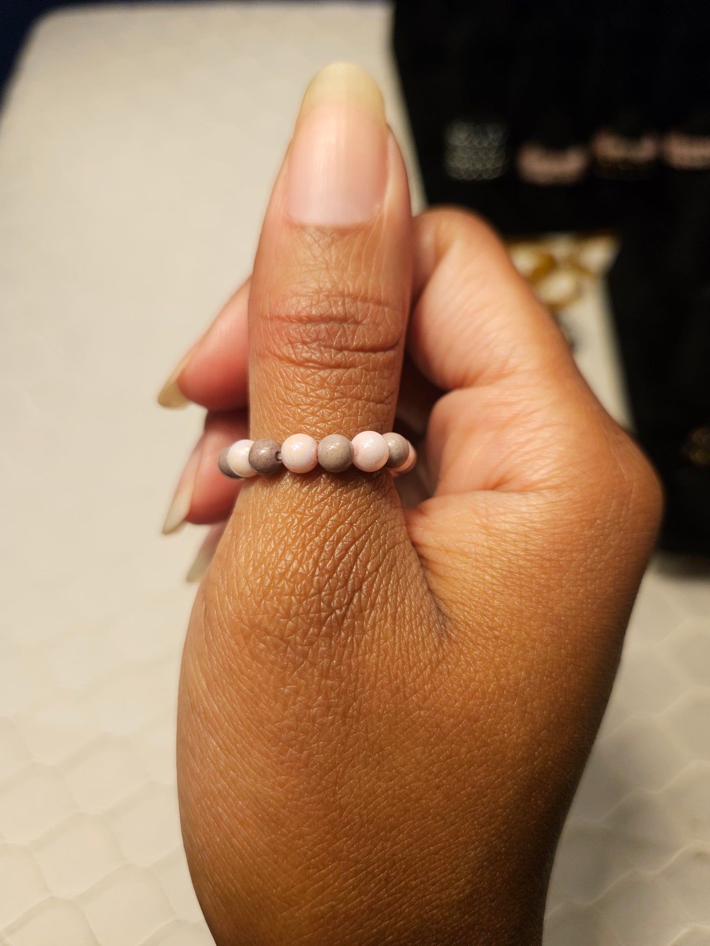 Pink Glass and Purple Agate beaded Ring