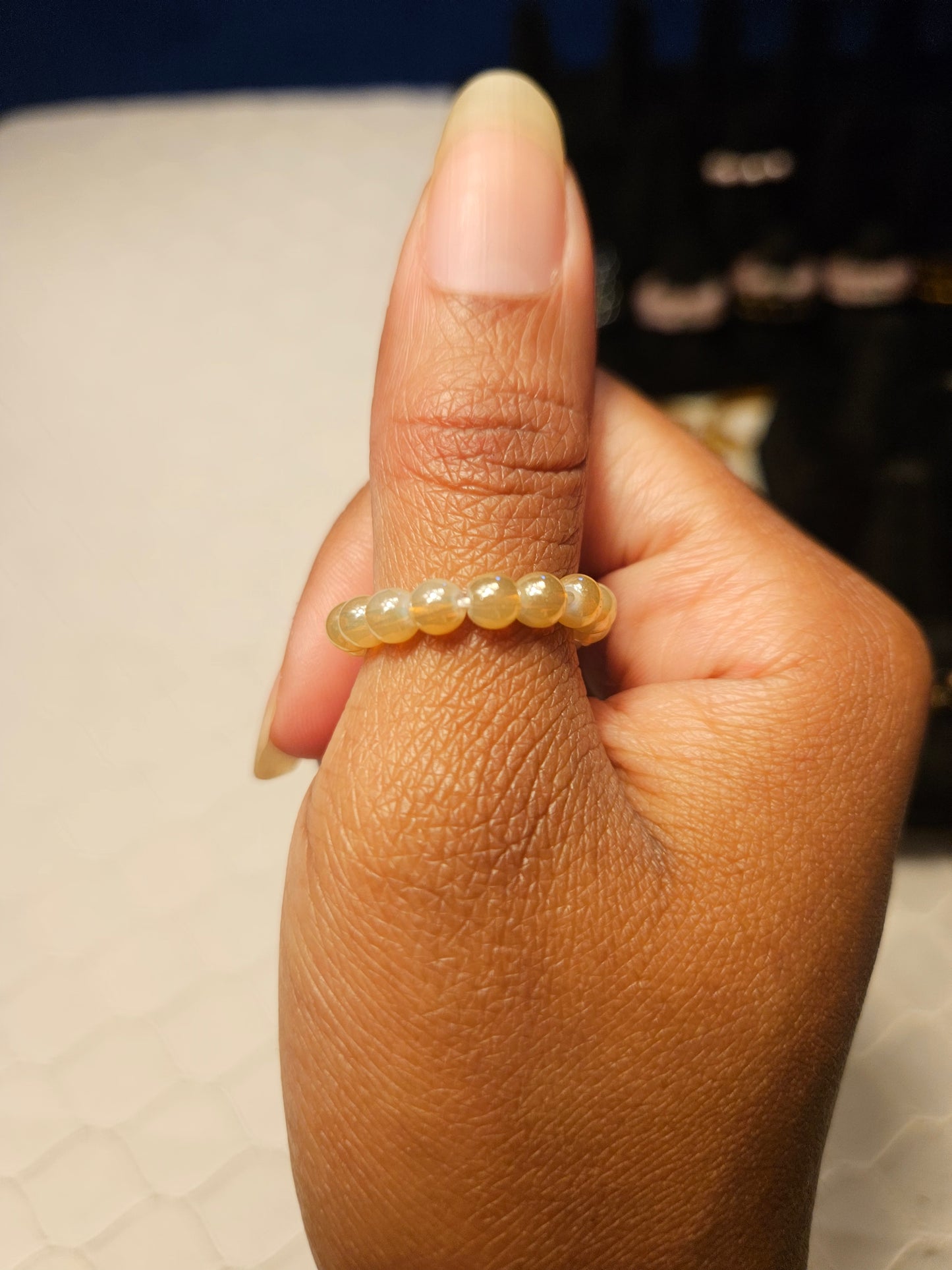 Green Glass Beaded Ring
